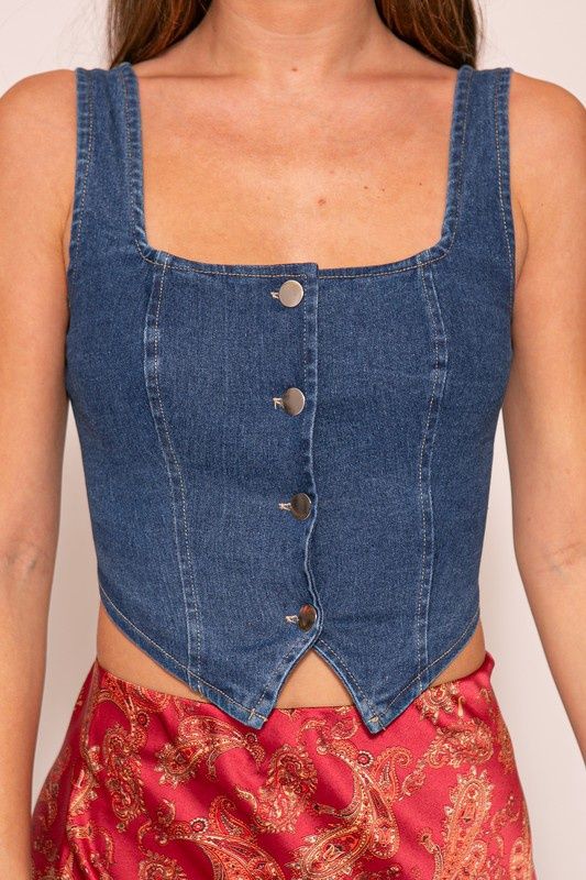 Square Neck Denim Vest