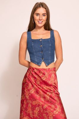 Square Neck Denim Vest