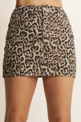 Leopard Print Denim Mini Skirt