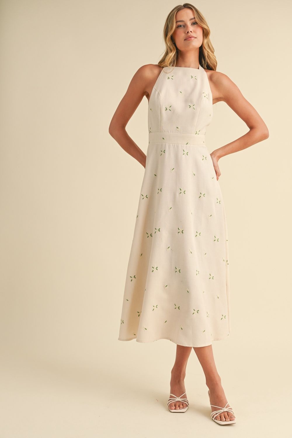 Backless Halter Midi Dress
