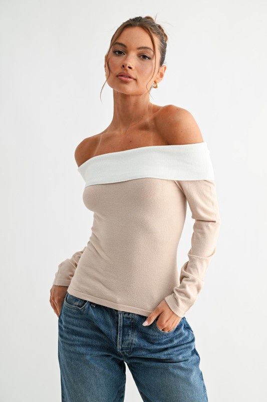 Two-Tone Off The Shoulder Top