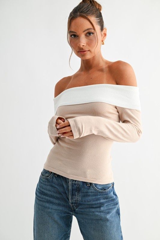 Two-Tone Off The Shoulder Top