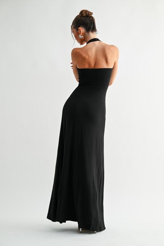Deep Plunge Halter Maxi Dress