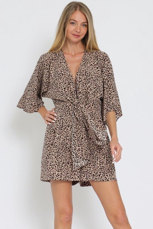 Cheetah Print Kimono Sleeve Romper