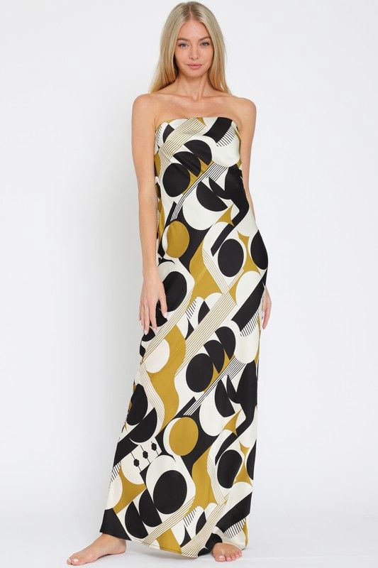 Abstract Print Tube Cowl Back Dress