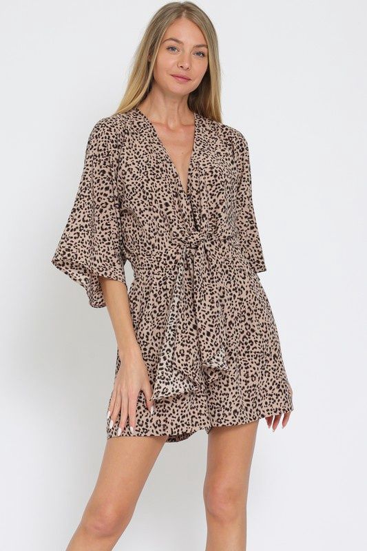 Cheetah Print Kimono Sleeve Romper