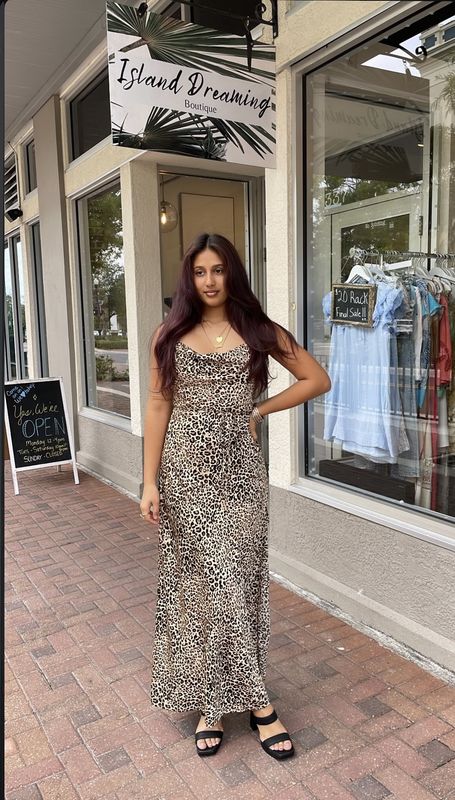 Leopard Print Cowl Neck Maxi Dress