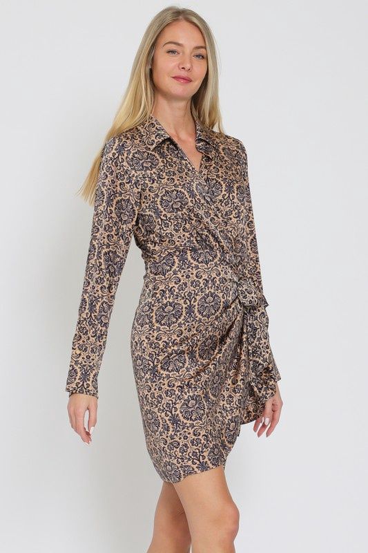 Floral Long Sleeve Mini Wrap Dress