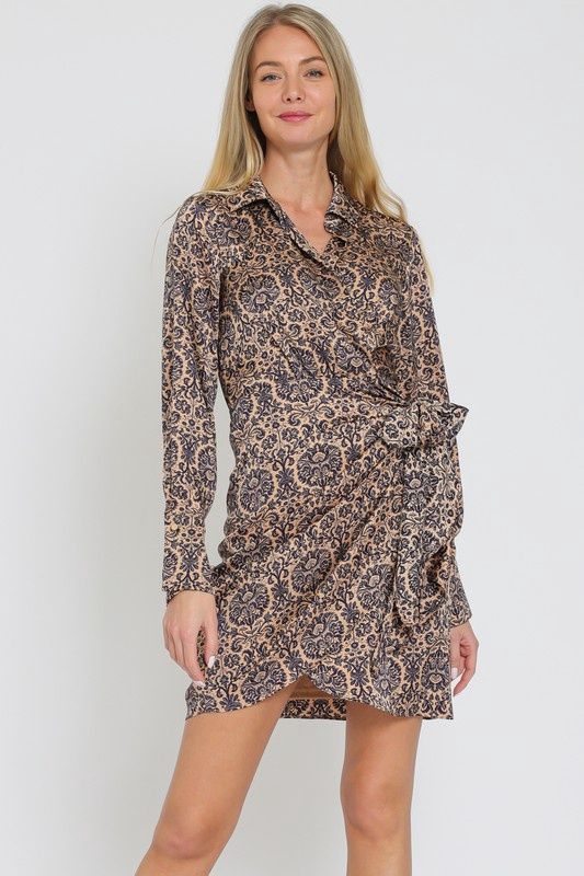 Floral Long Sleeve Mini Wrap Dress