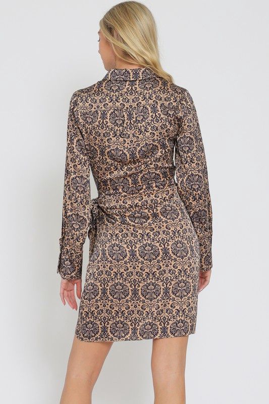 Floral Long Sleeve Mini Wrap Dress