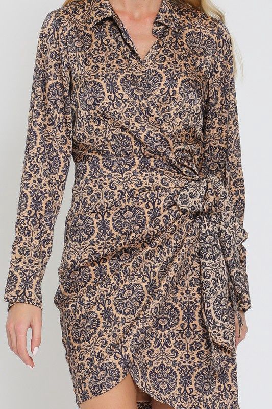 Floral Long Sleeve Mini Wrap Dress
