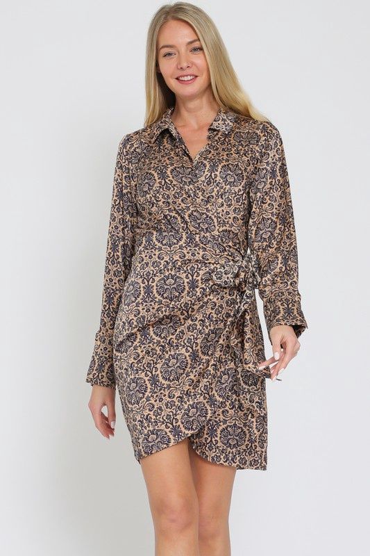 Floral Long Sleeve Mini Wrap Dress