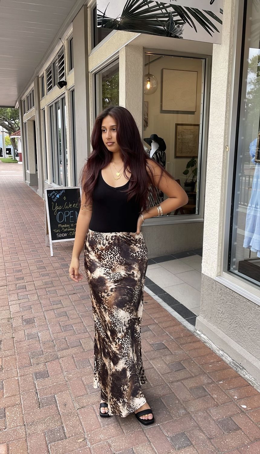 Animal Print High Waisted Maxi Skirt