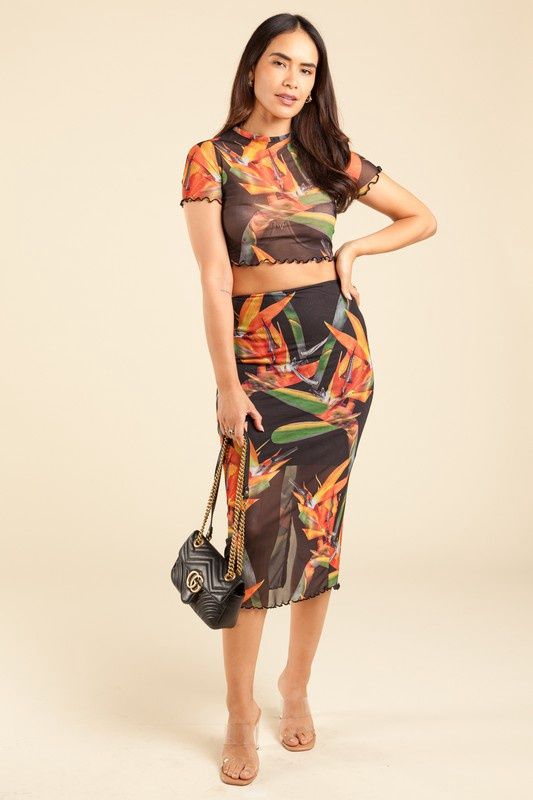 Mesh Birds Paradise Skirt