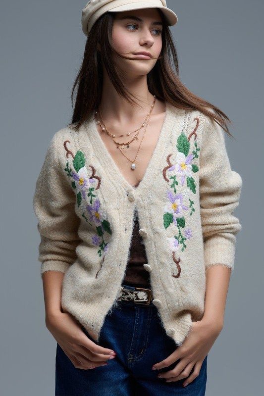 Beige Flower Cardigan
