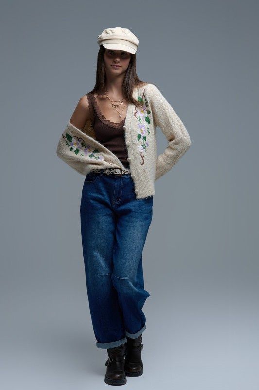 Beige Flower Cardigan