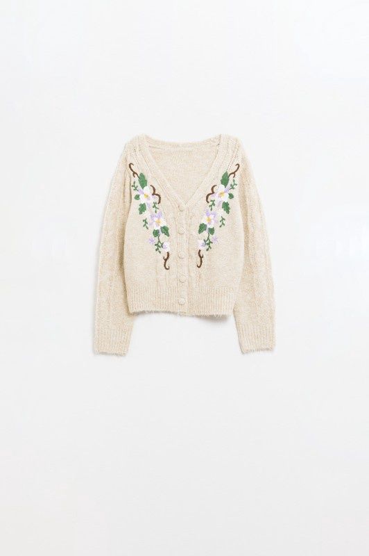 Beige Flower Cardigan