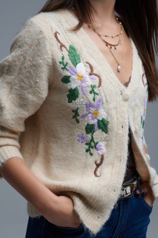 Beige Flower Cardigan