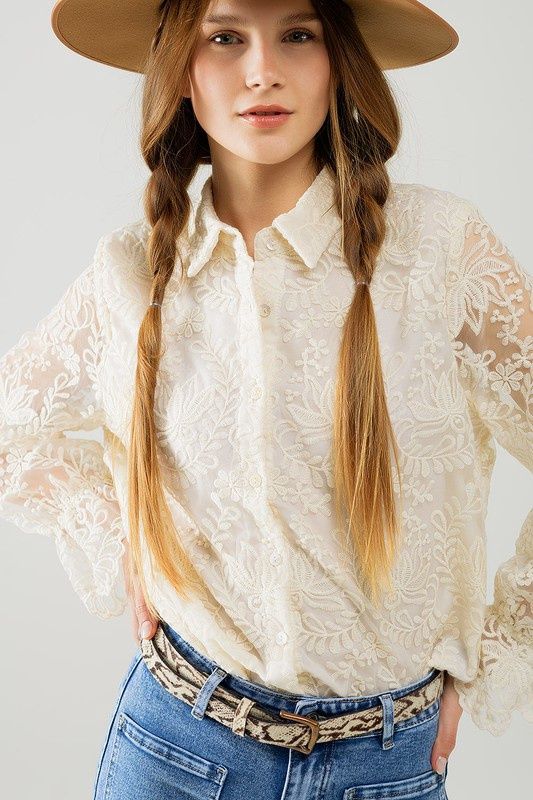 Romantic Lace Sheer Button Up