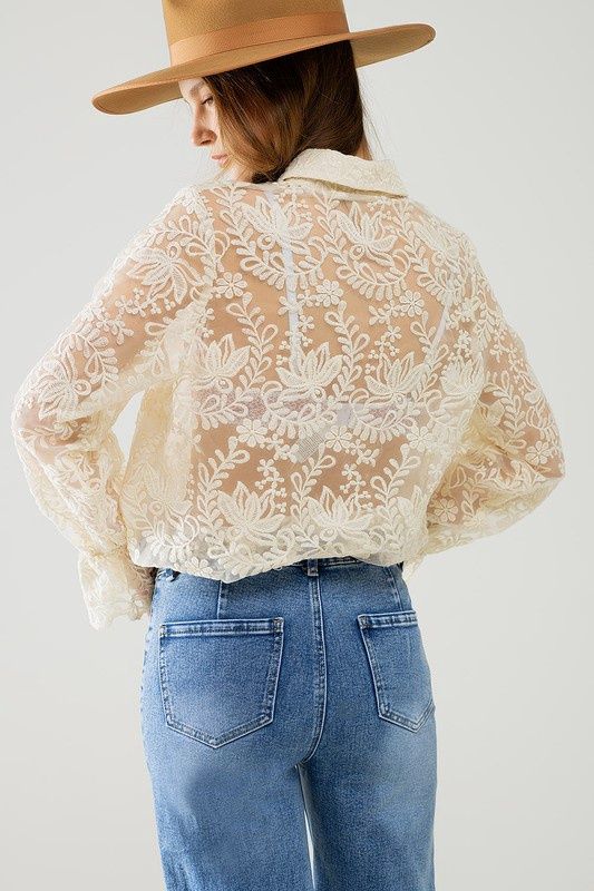 Romantic Lace Sheer Button Up