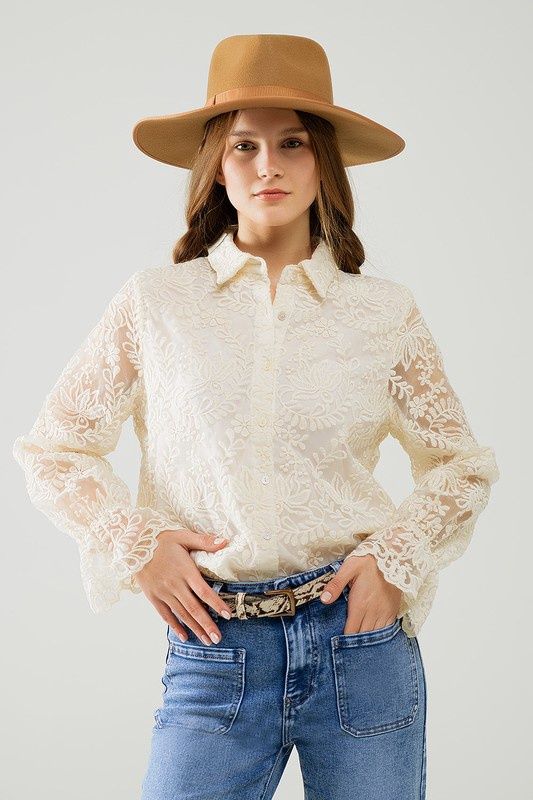 Romantic Lace Sheer Button Up