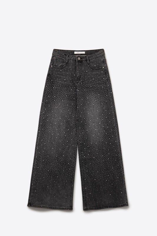 Black Rhinestone Wide-leg Jeans