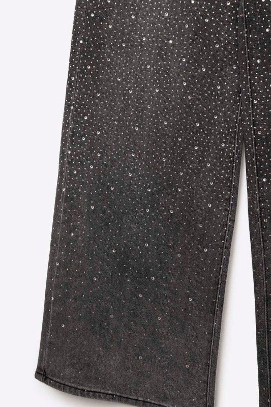 Black Rhinestone Wide-leg Jeans