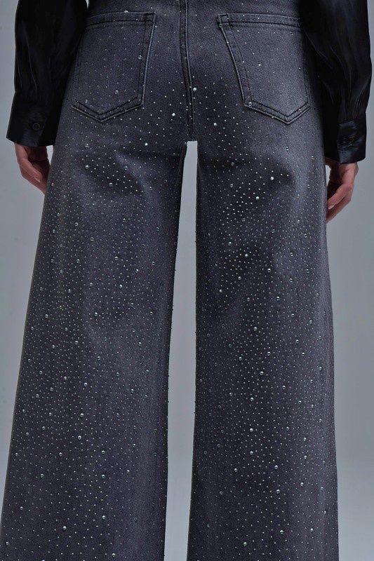 Black Rhinestone Wide-leg Jeans