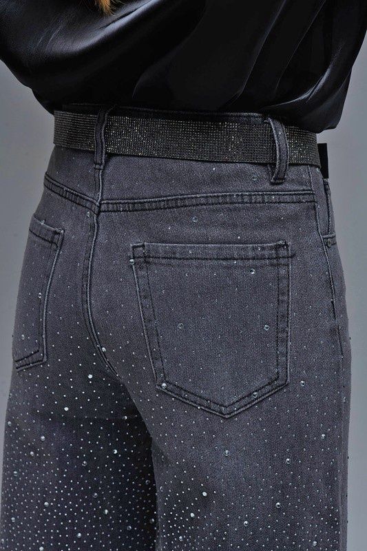 Black Rhinestone Wide-leg Jeans