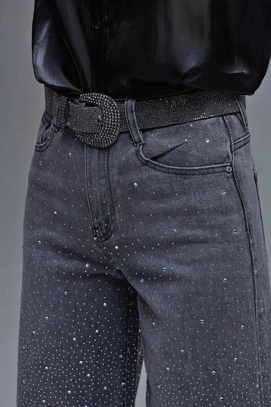 Black Rhinestone Wide-leg Jeans