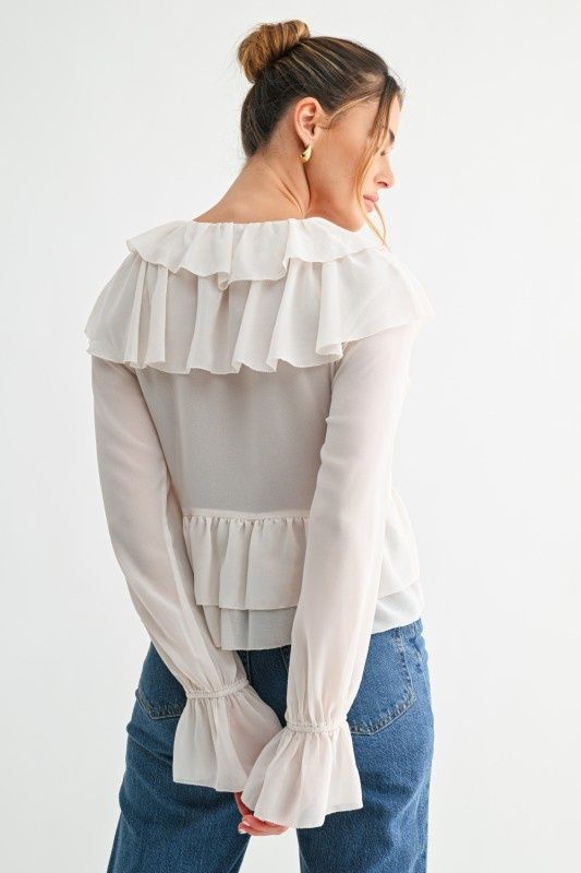 Cascading Ruffle Tie Blouse