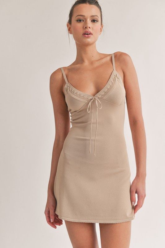 Knit Mini Dress W Tie Detail