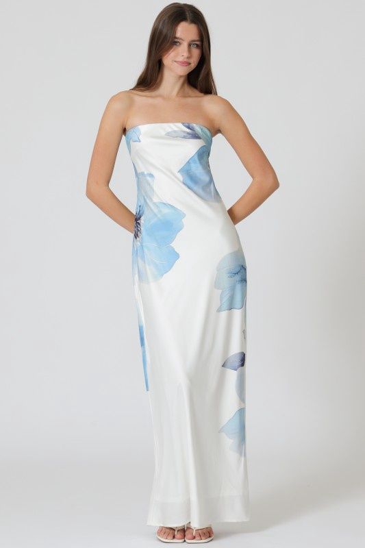 Ivory/Blue Tie Back Maxi