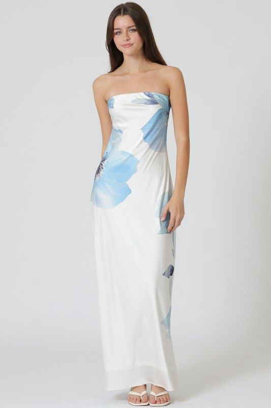 Ivory/Blue Tie Back Maxi