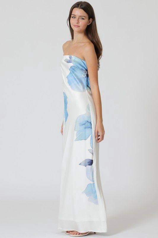 Ivory/Blue Tie Back Maxi