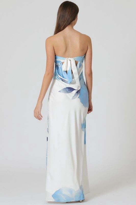 Ivory/Blue Tie Back Maxi