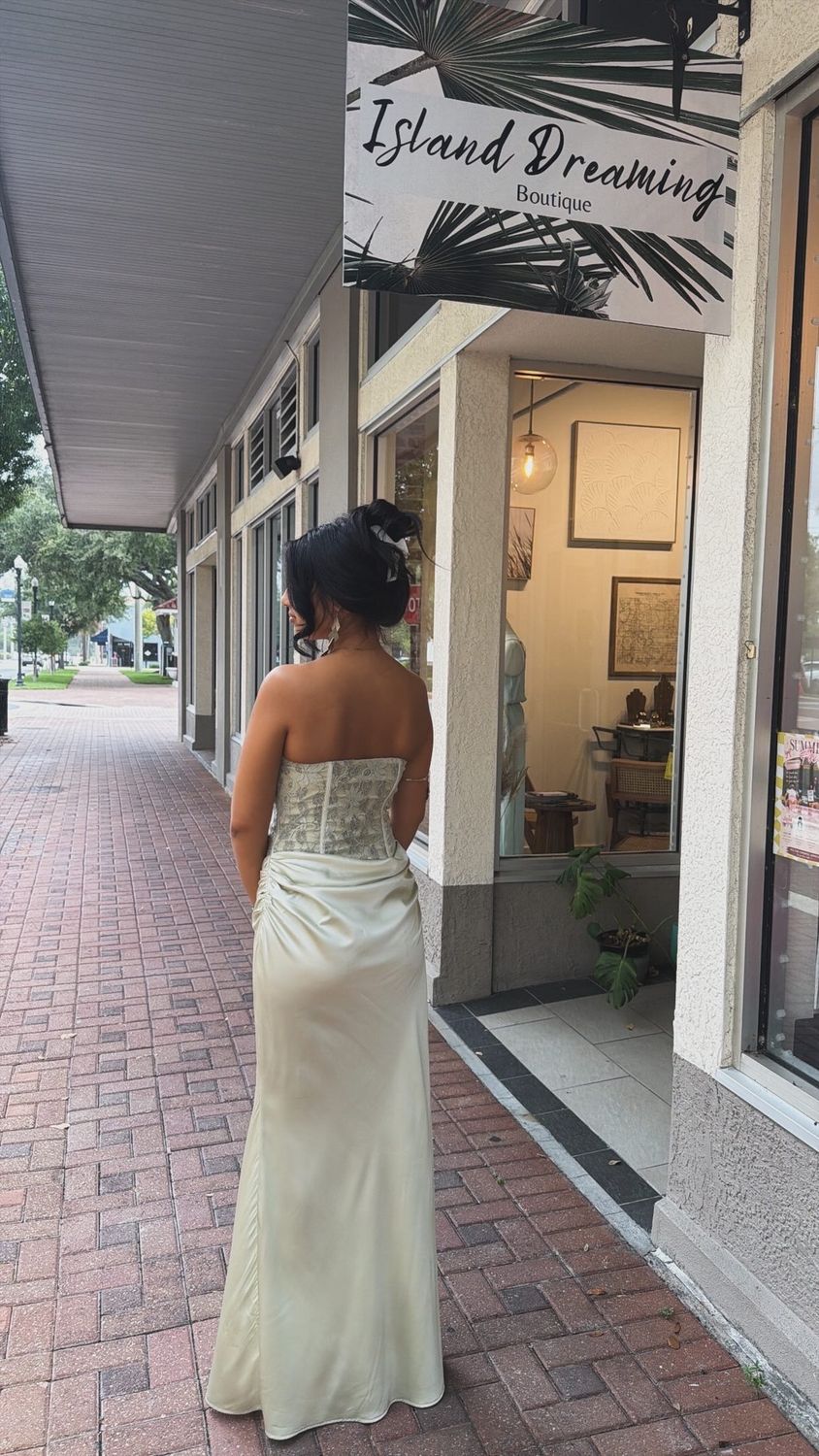 Sage Corset Satin Drape Dress