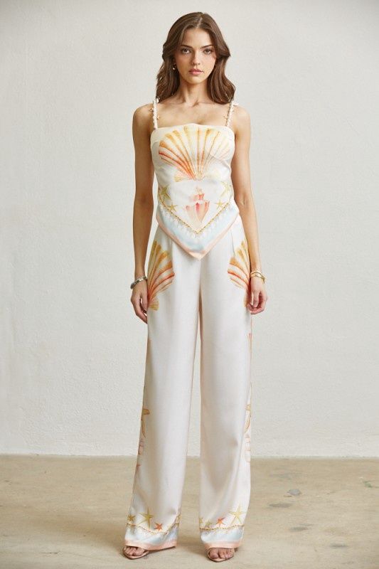 Seashell&amp;Pearl Printed Two-Piece Set