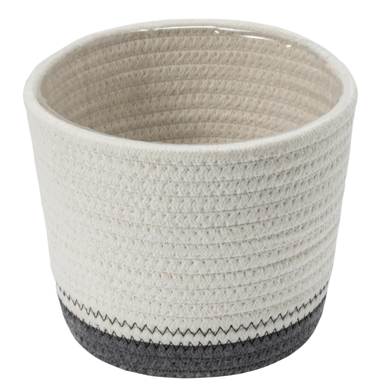 Planter Cathay White/Grey Cotton Rope 7” D 08-2002