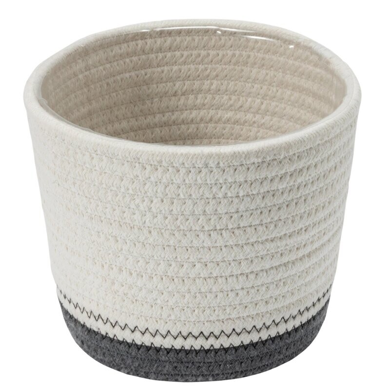 Planter Cathay White/Grey Cotton Rope 7” D 08-2002