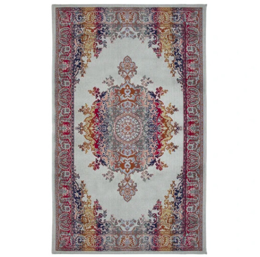 Rugs Avocado Artificial Silk 4'6 x 6'6 Medallion Silver Blue