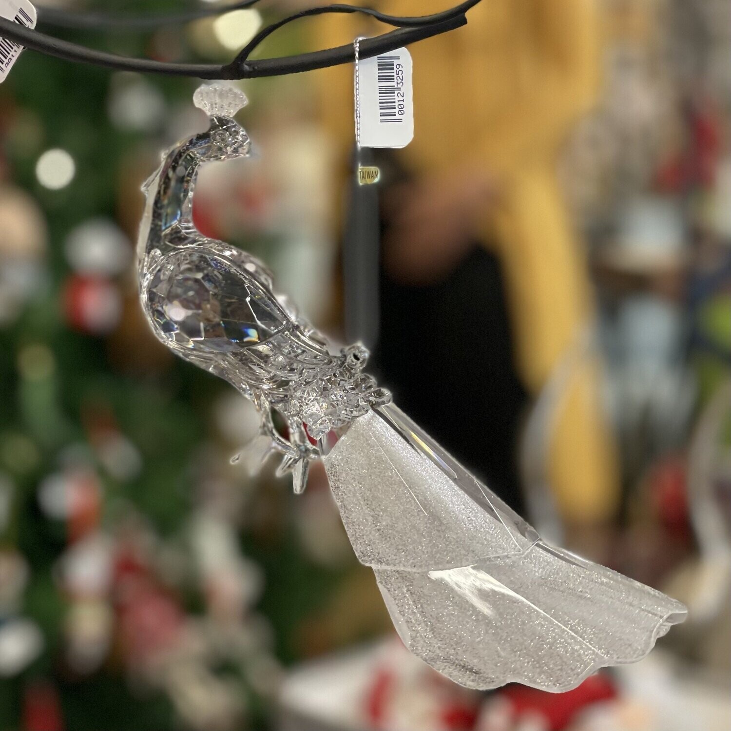 Xmas CT Clear/White Peacock With Frost Glitter G8312