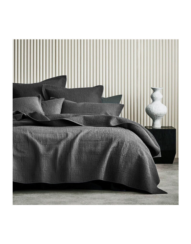 Coverlet Set Daniadown Grid Cotton Pewter Queen w/ shams