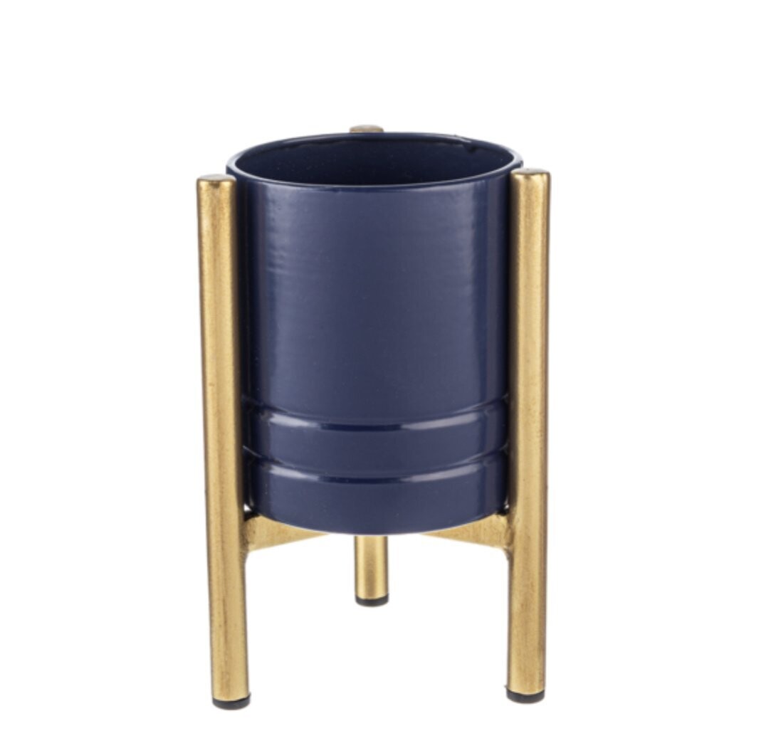 Planter Ganz Blue w/Gold Stand Small CB179526