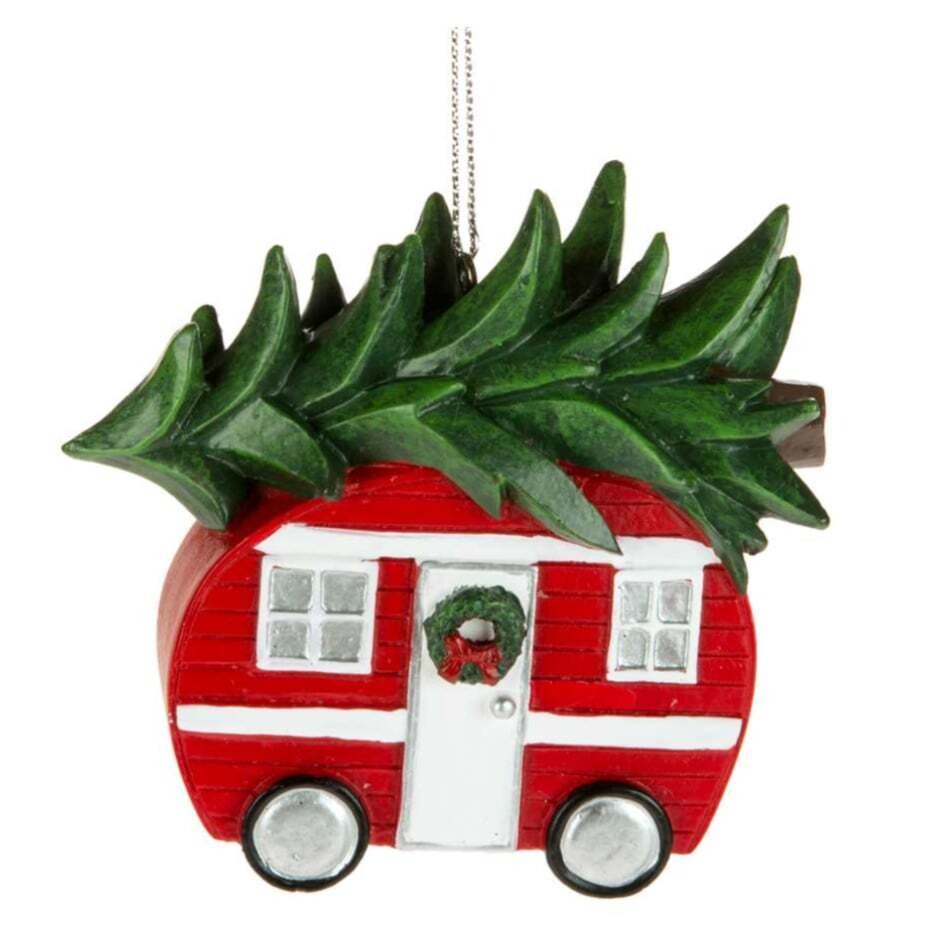 Xmas CT Red/White Camper w/Tree Ornament W3026 Xmas CT Red/White Camper w/Tree Ornament W3026