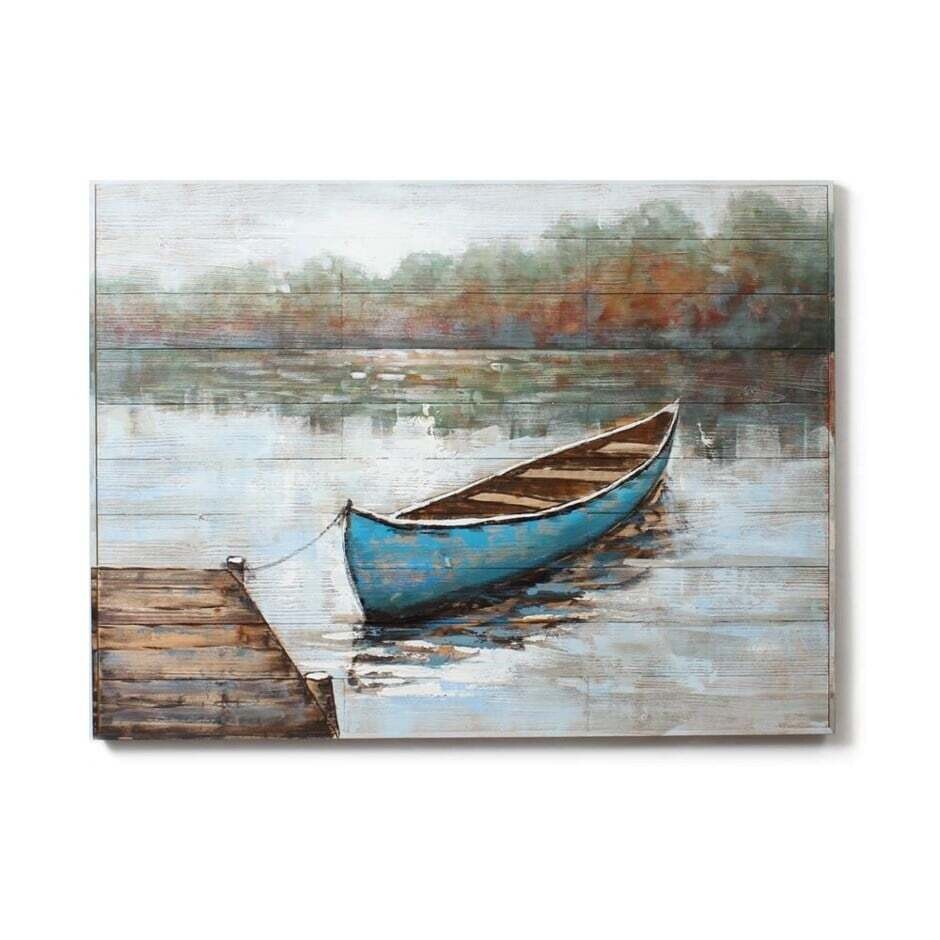 Art CJ Blue Boat Tied to Pier  NX633100