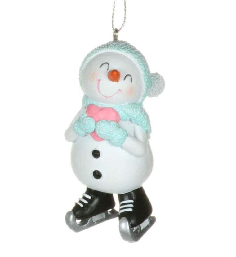 Xmas CT White/Blue Skating Snowman Ornament W8175