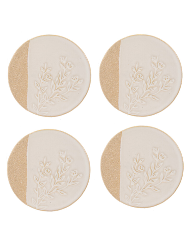 Coasters Ganz White Embossed Floral 4PC Set  CB182183