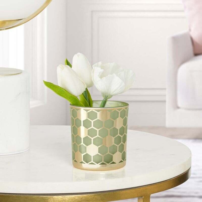 Vase T&T Hurricane Green Glass 3”x3” 904293A