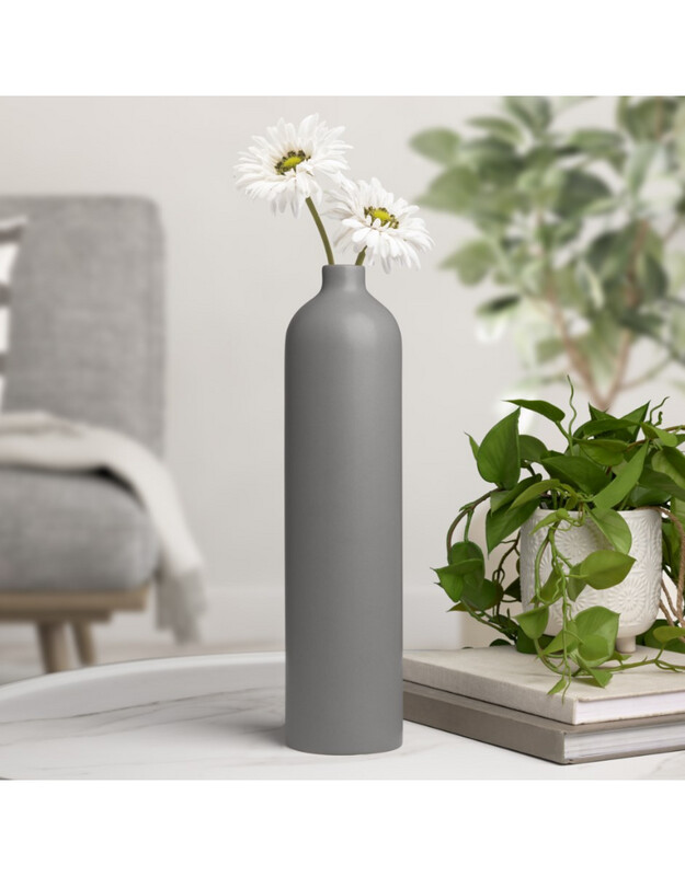 Vase T&T Komi Ceramic Bottle Grey 14”  904078C